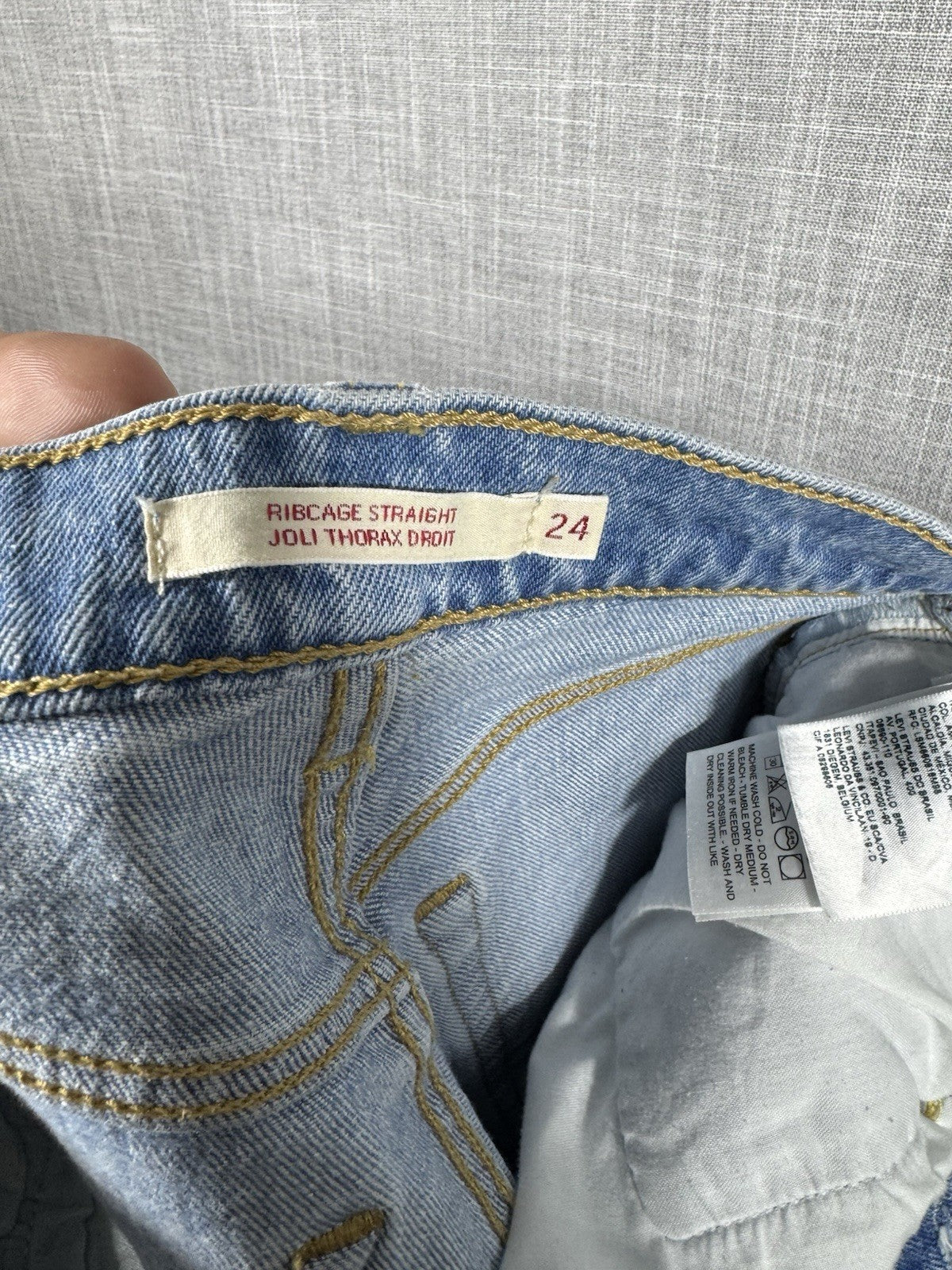 Levis Vintage Jeans Womens W24L27 Big E Ribcage Straight Distressed Light Wash