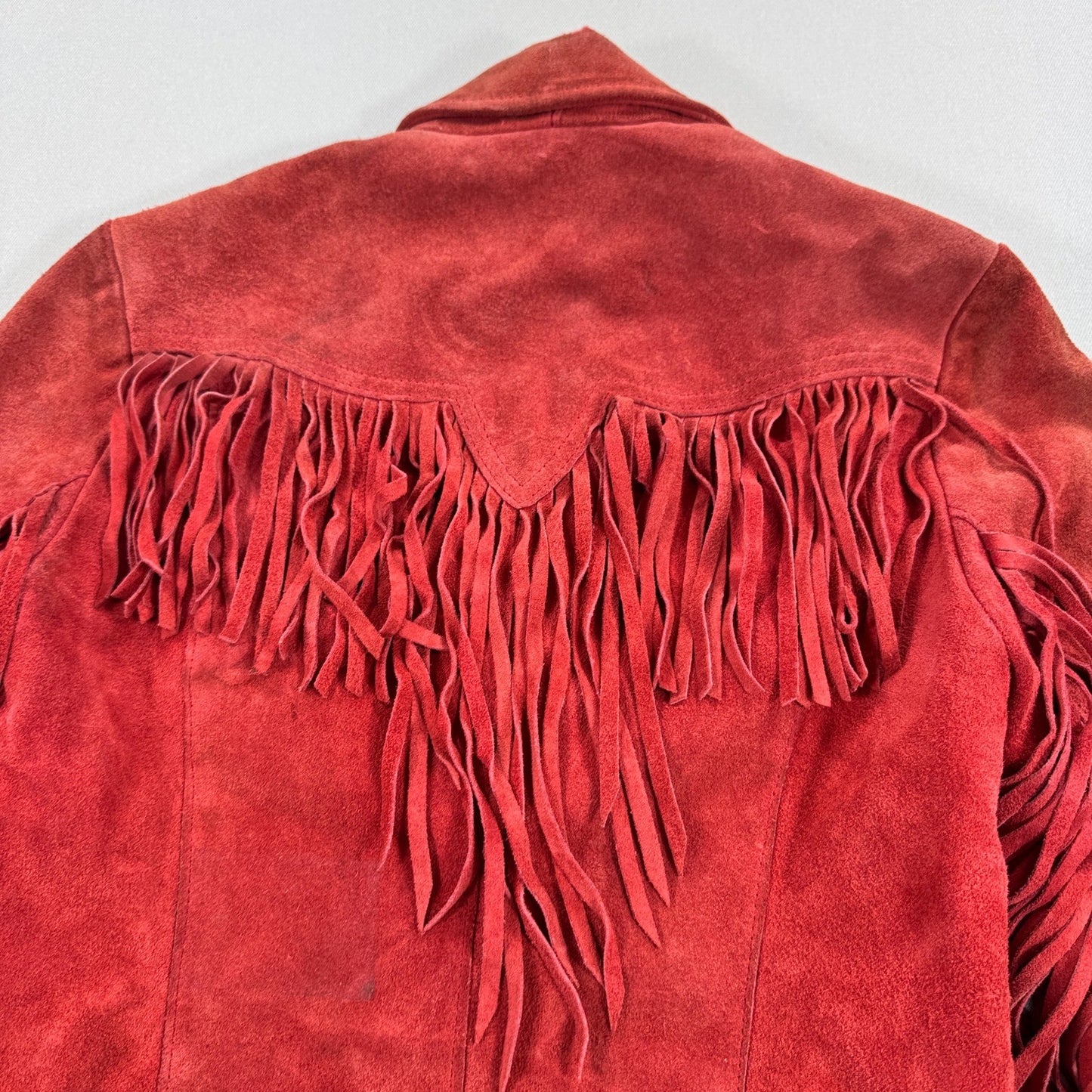 Vintage Pioneer Wear Suede Fringe Jacket Womens Sz 8 Red Cropped Western 70s/80s