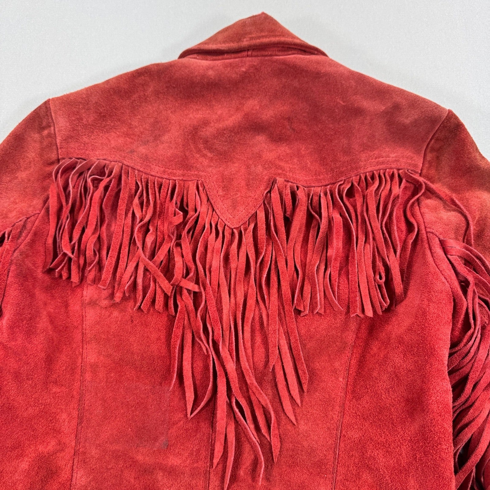 Vintage Pioneer Wear Suede Fringe Jacket Womens Sz 8 Red Cropped Western 70s/80s