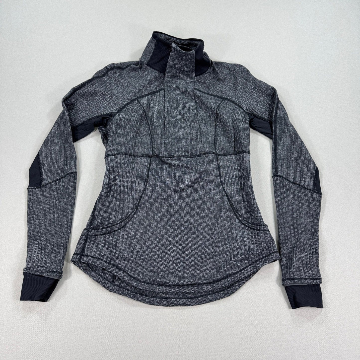 Lululemon Base Runner Jacket Womens Size 8 Gray Black Herringbone Zipped Pockets