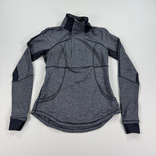 Lululemon Base Runner Jacket Womens Size 8 Gray Black Herringbone Zipped Pockets