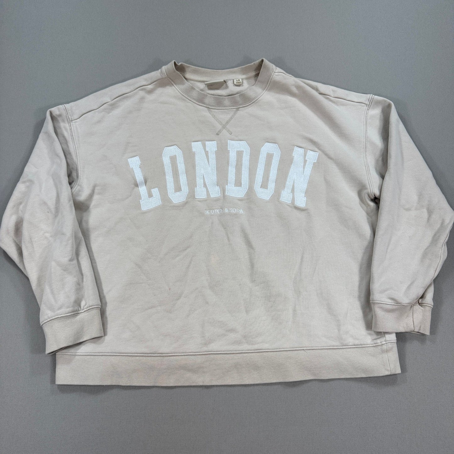 Scotch & Soda London Sweater French Terry Crewneck Boxy Womens Large Tan Beige