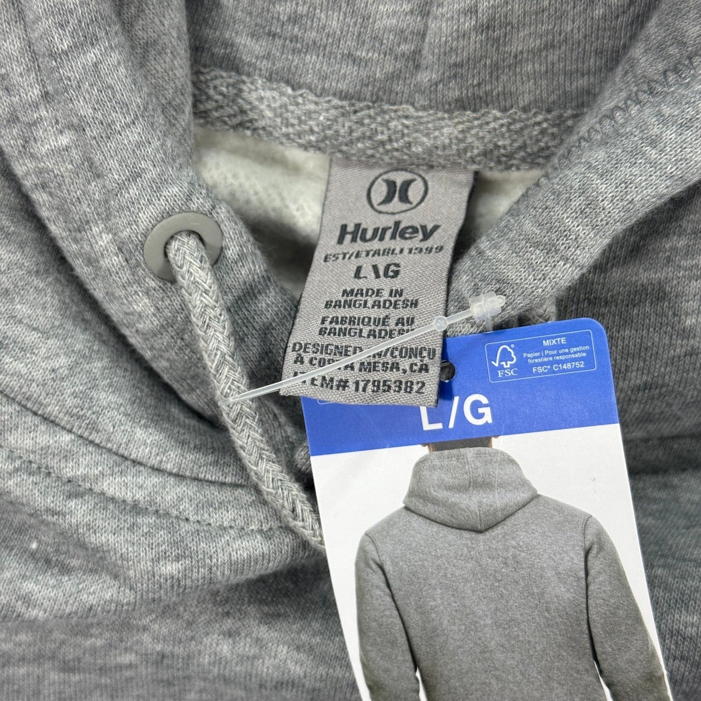 New With Tags Hurley Fleece Hoodie Mens Large Gray Sweatshirt Spell Out Pullover