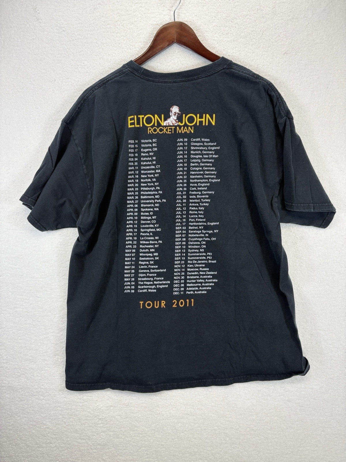 Elton John 2011 Rocket Man Tour T-Shirt Hanes Black Heavy Mens XL