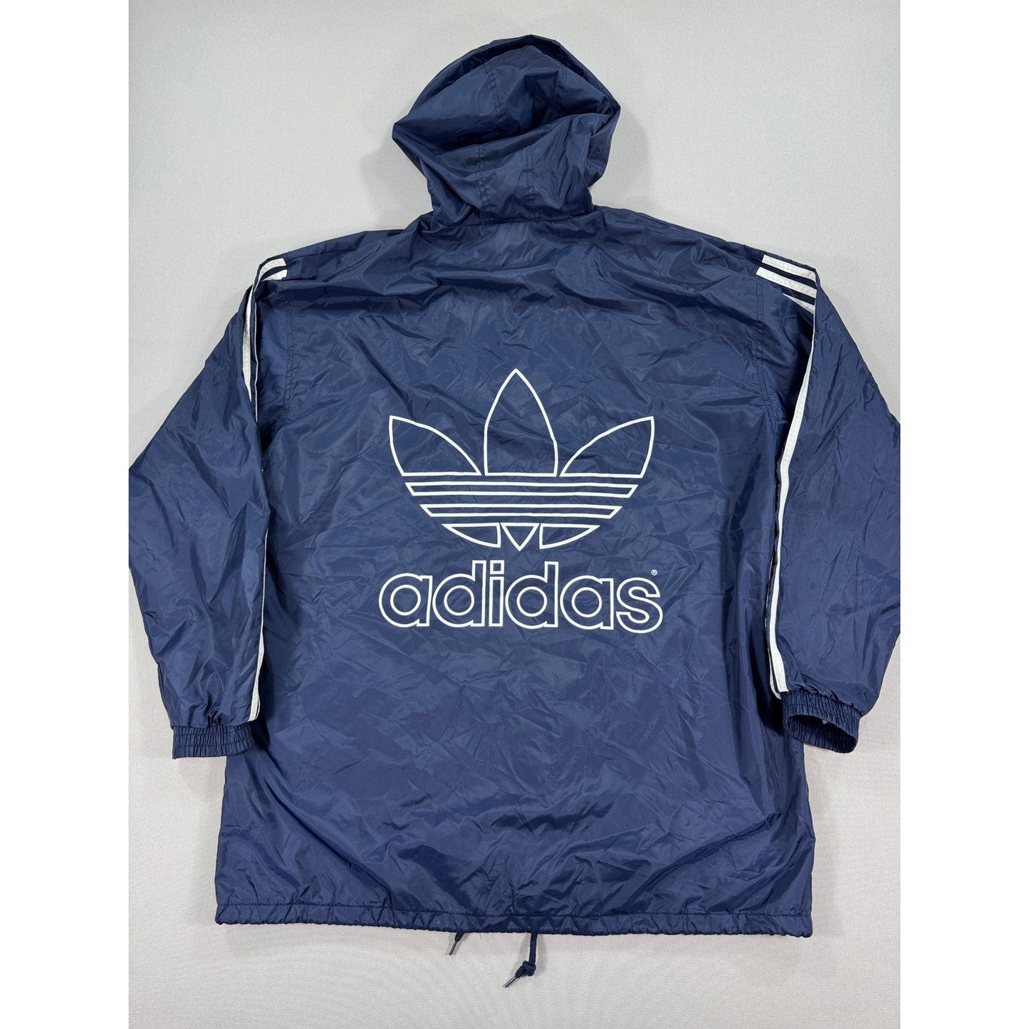 Vintage Adidas Jacket Big Trefoil Logo 3 Striped mens Large Full Zip Hood Lined