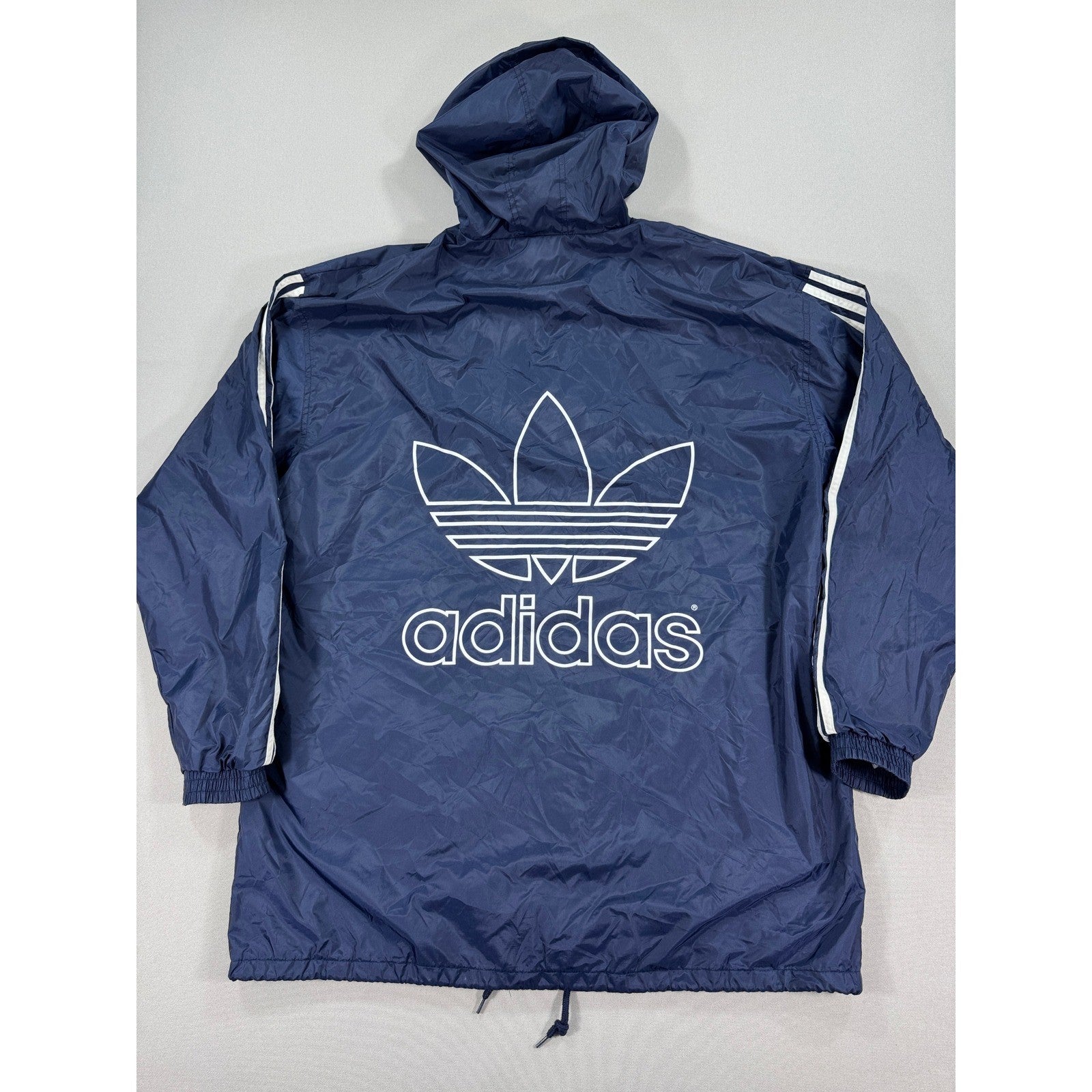 Vintage Adidas Jacket Big Trefoil Logo 3 Striped mens Large Full Zip Hood Lined