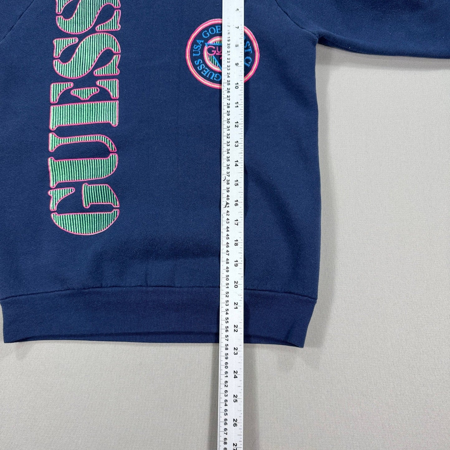 Vintage 90's Guess Mens Small Sweatshirt Blue Graphic USA Made Single Stitch