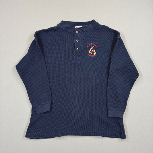 Vintage 90s Disney mens S/M Blue Polo Shirt Mickey Explorer Henley Pullover