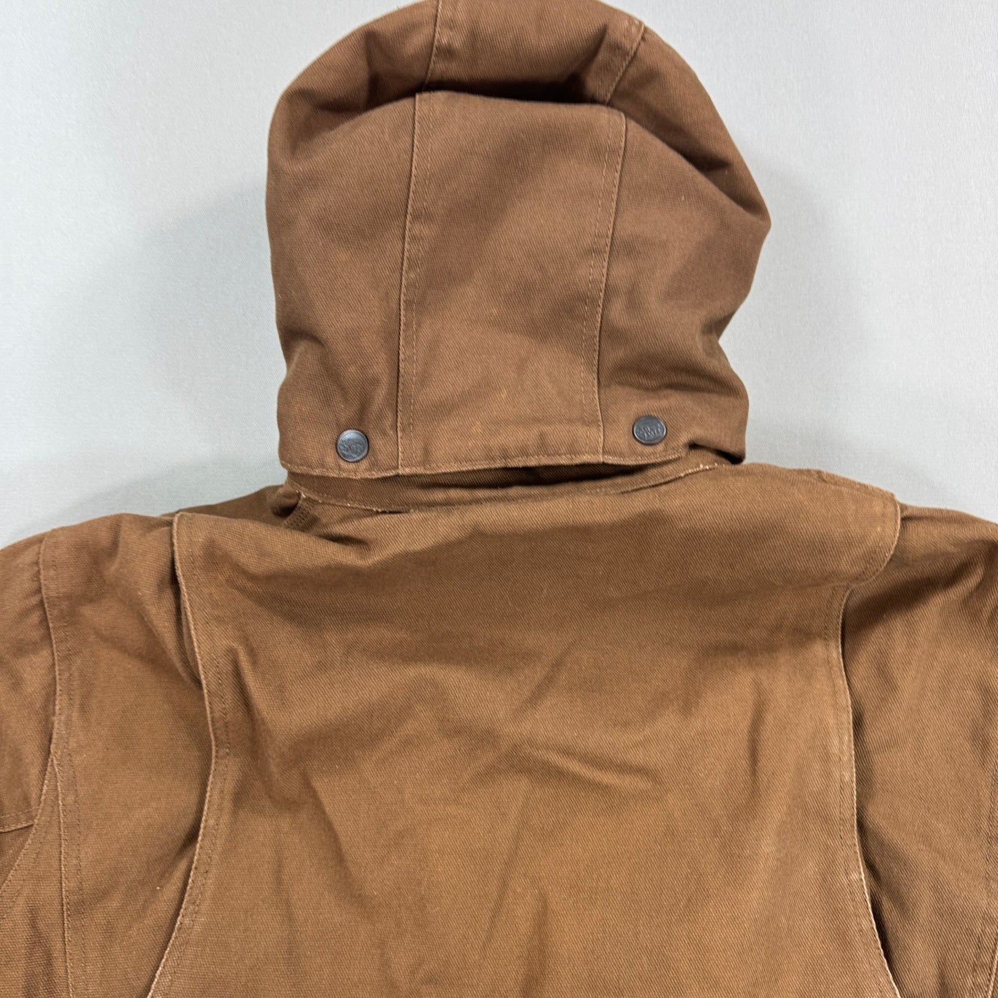 Super Tuff Work Jacket Men's XL Brown Duck Canvas Quilted Hooded Barn Coat Lined