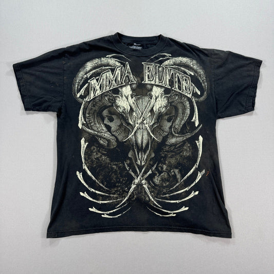 MMA Elite T-Shirt mens Large Black Graphic Skull Skeleton Grunge Distressed