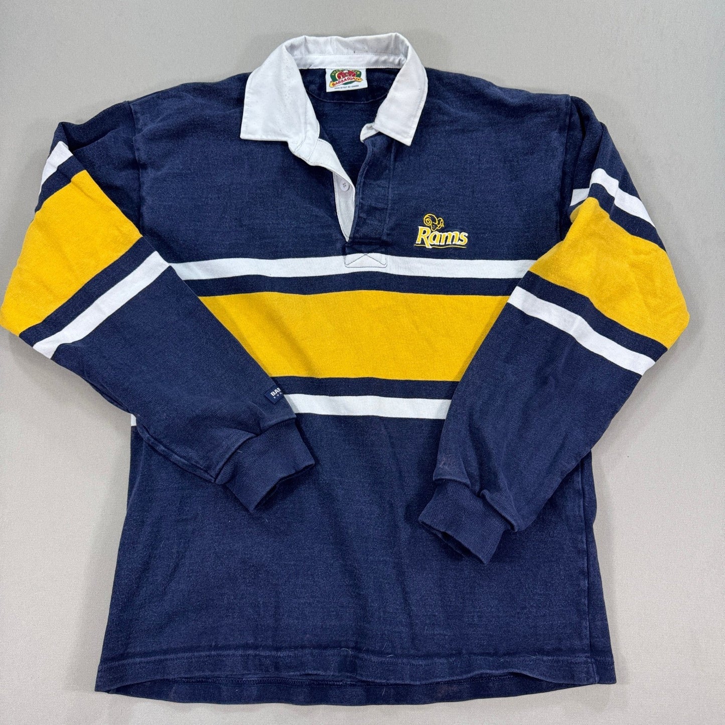 Vintage Barbarian Rugby Polo Shirt Rams NFL mens Large Blue Long Sleeve Canada