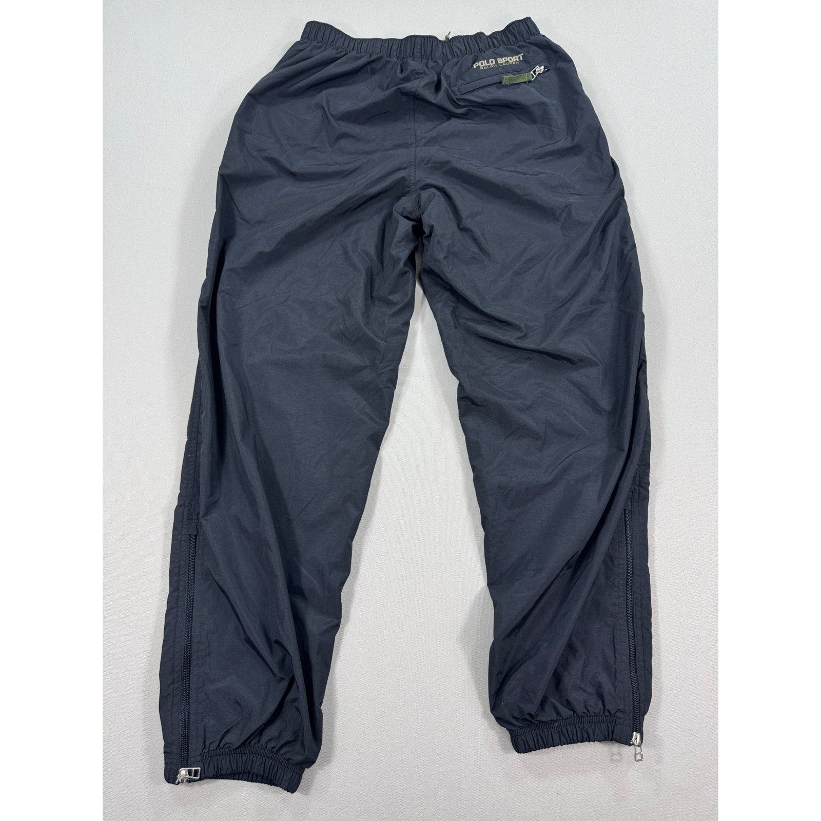Vintage Polo Sport Ralph Lauren Track Pants Zip Leg mens Small Navy Blue Mesh