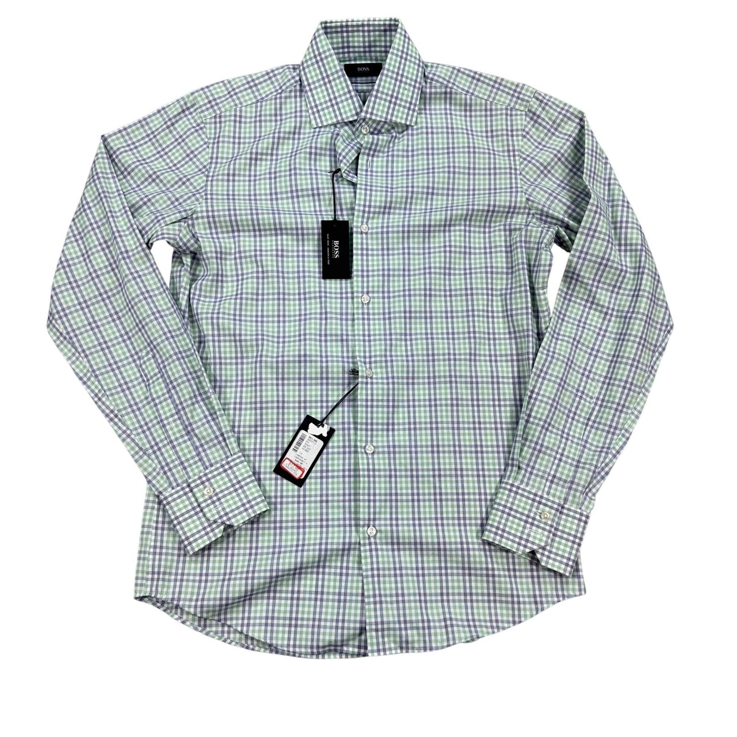 NWT Boss Hugo Boss Plaid Dress Shirt Button Down mens Small Green Regular Fit