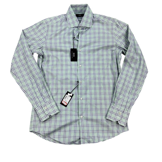 NWT Boss Hugo Boss Plaid Dress Shirt Button Down mens Small Green Regular Fit