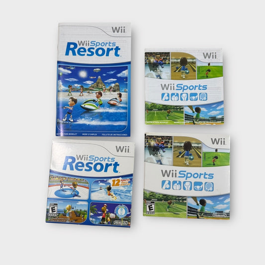 Nintendo Wii Sports & Sports Resort Game Disc and Instruction Manuals Set