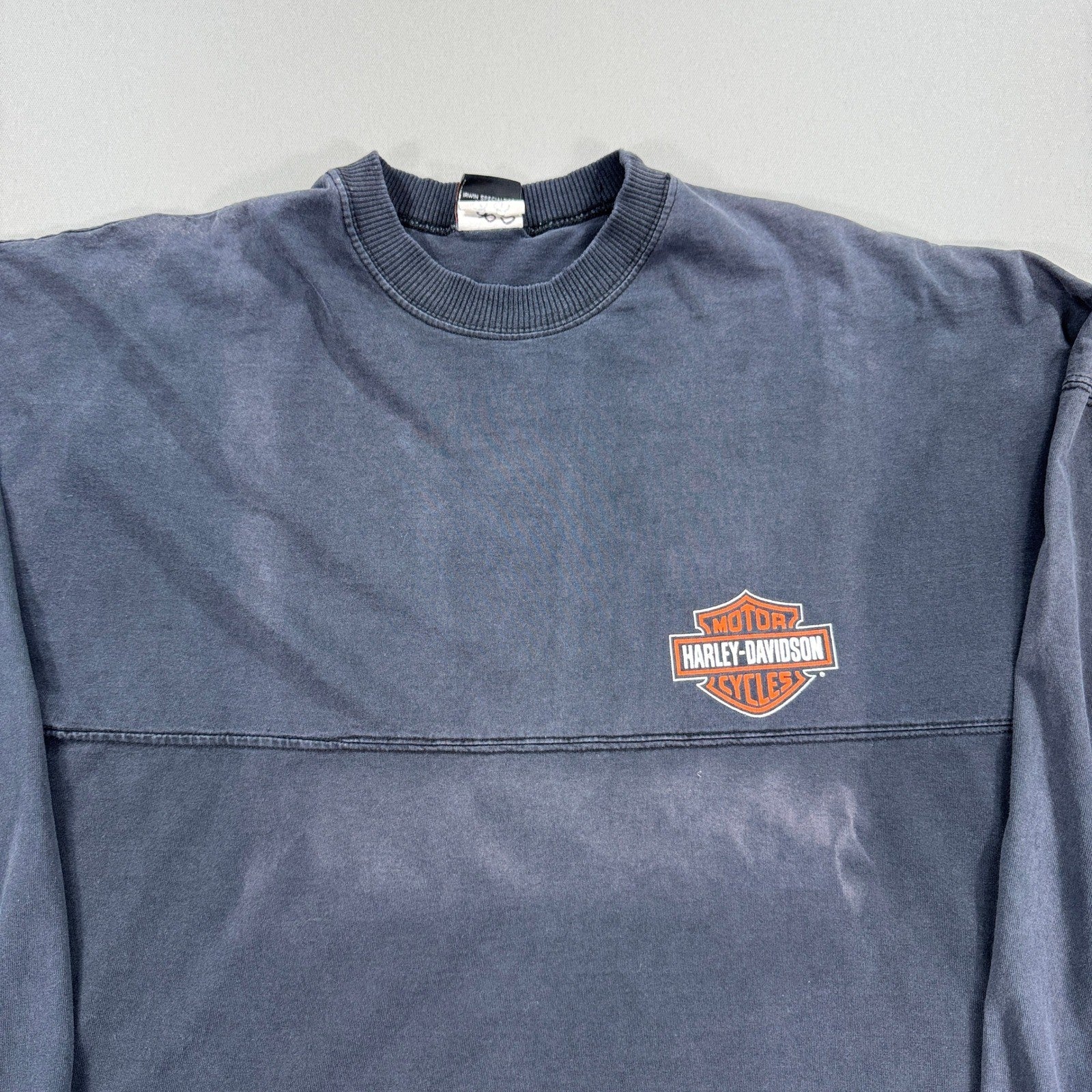 VTG Harley Davidson Long Sleeve T-Shirt mens 2XLT Black Big Spell Out Crewneck