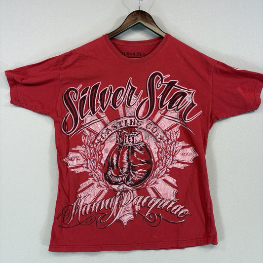 Silver Star Casting Y2K Manny Pacquiao Boxing T-Shirt mens XL Red Graphic Tee