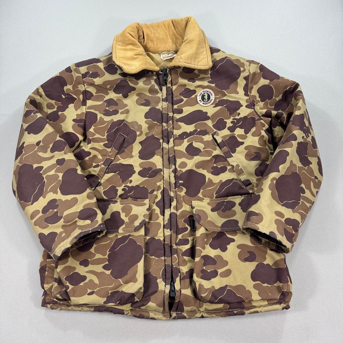 Vintage Mustang Buoyant Jacket Outerwear mens XL Camo Tan Floater Coat Hunting