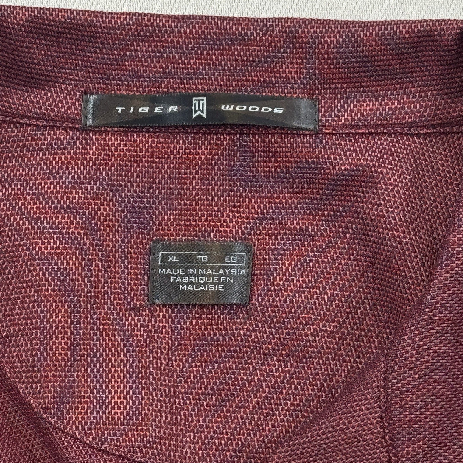VTG Nike Tiger Woods Collection Shirt Mens XL Burgundy Button Up Performance Y2K