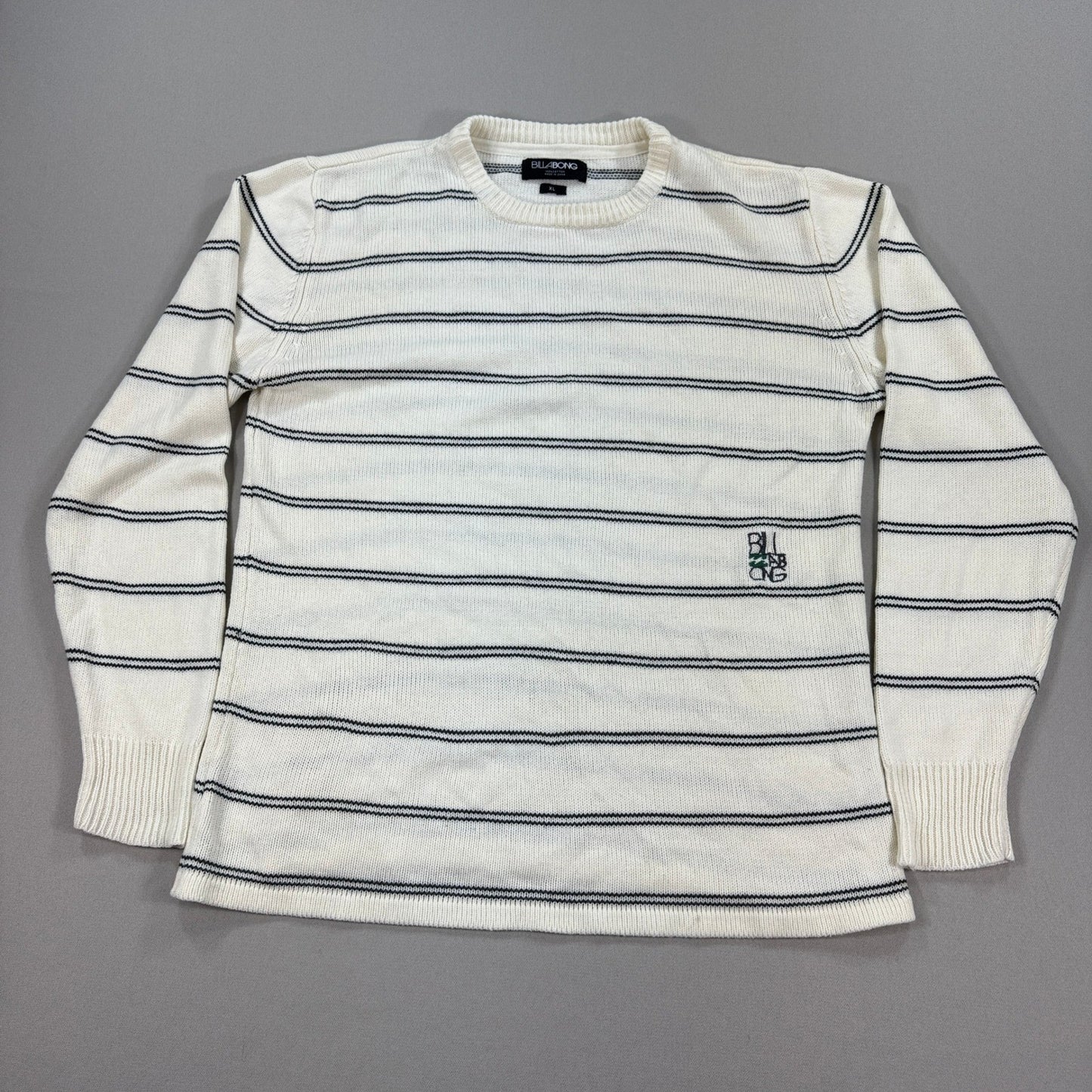 Vintage Billabong Jumper Knit Sweater mens XL Cream Black Embroidered Logo Y2K