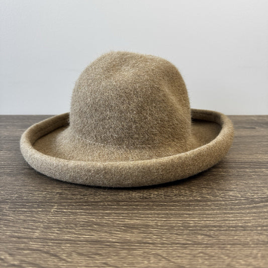 Vintage Eric Javits Squishee Felt Wool Bucket Hat Womens Light Brown Made In USA