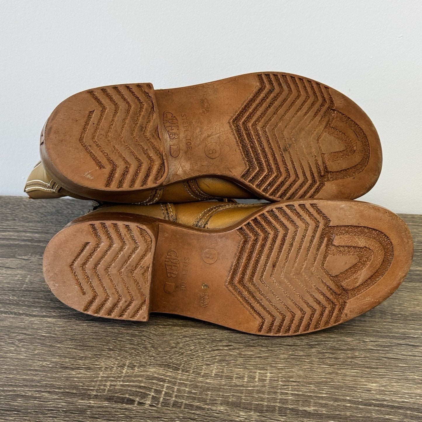 Vintage Greb Steel Toe Work Boots mens Sz 8 Brown Combat Leather Made in Canada