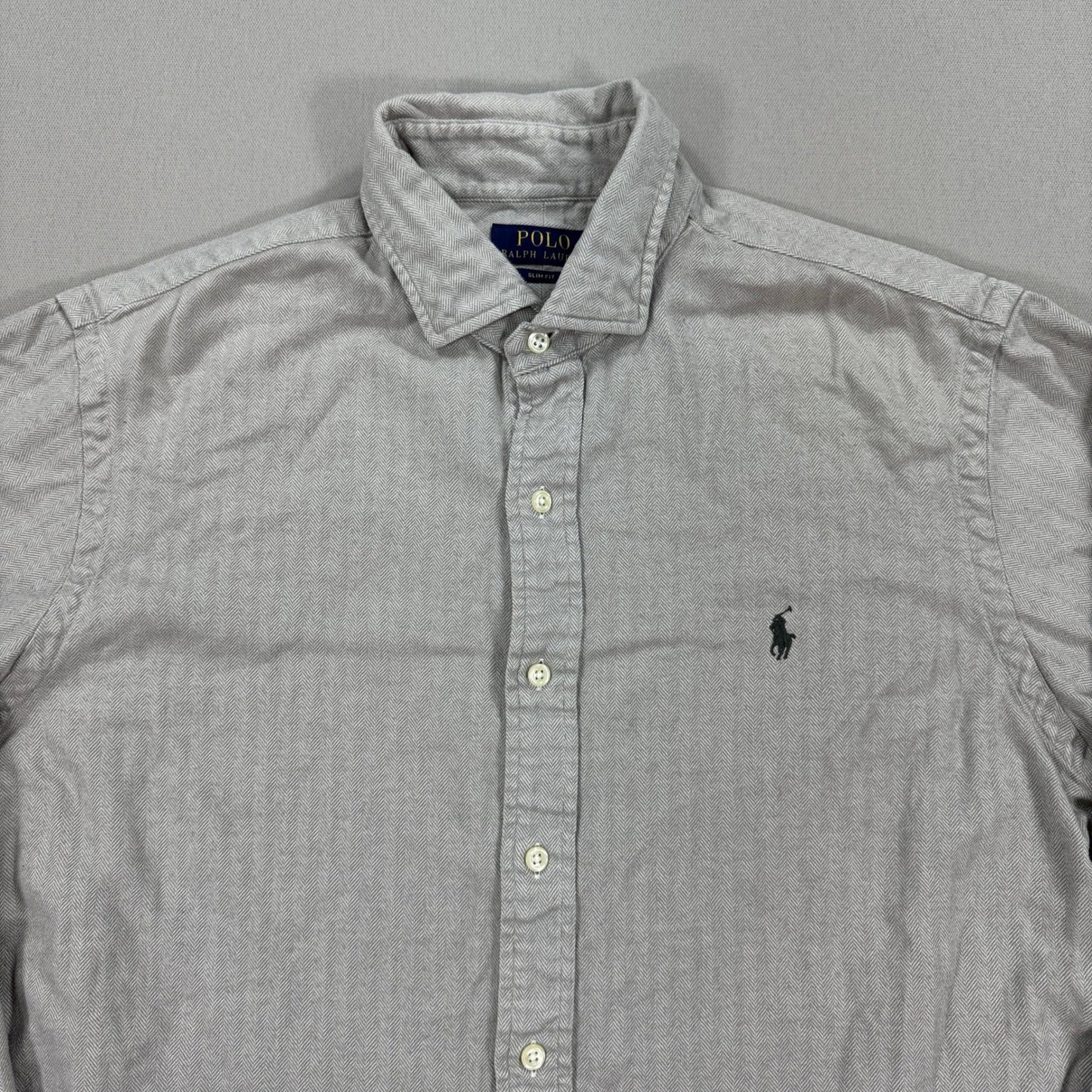 Polo Ralph Lauren Shirt mens Large Slim Fit Herringbone Long Sleeve Button Up