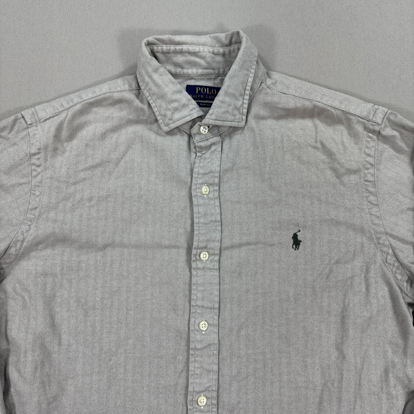 Polo Ralph Lauren Shirt mens Large Slim Fit Herringbone Long Sleeve Button Up