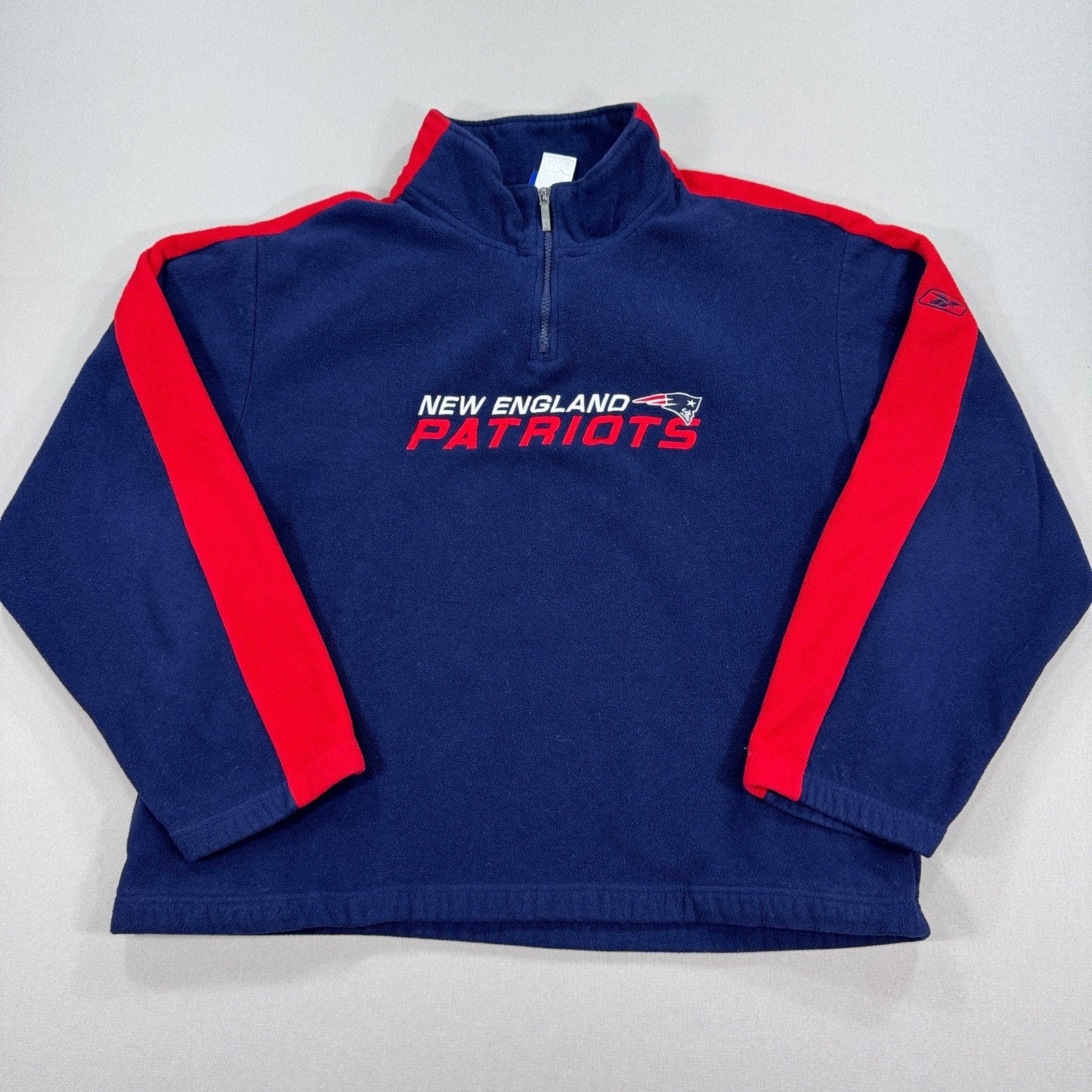 Reebok New England Patriots Sweater NFL Fleece Pullover Quarter Zip Mens XL Blue