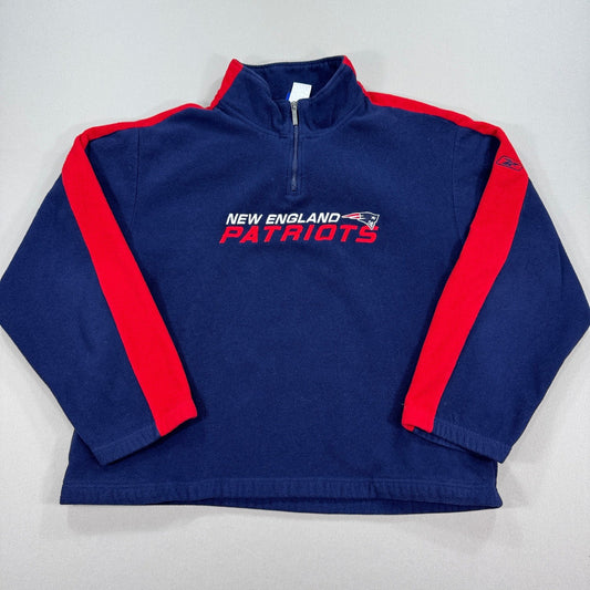 Reebok New England Patriots Sweater NFL Fleece Pullover Quarter Zip Mens XL Blue