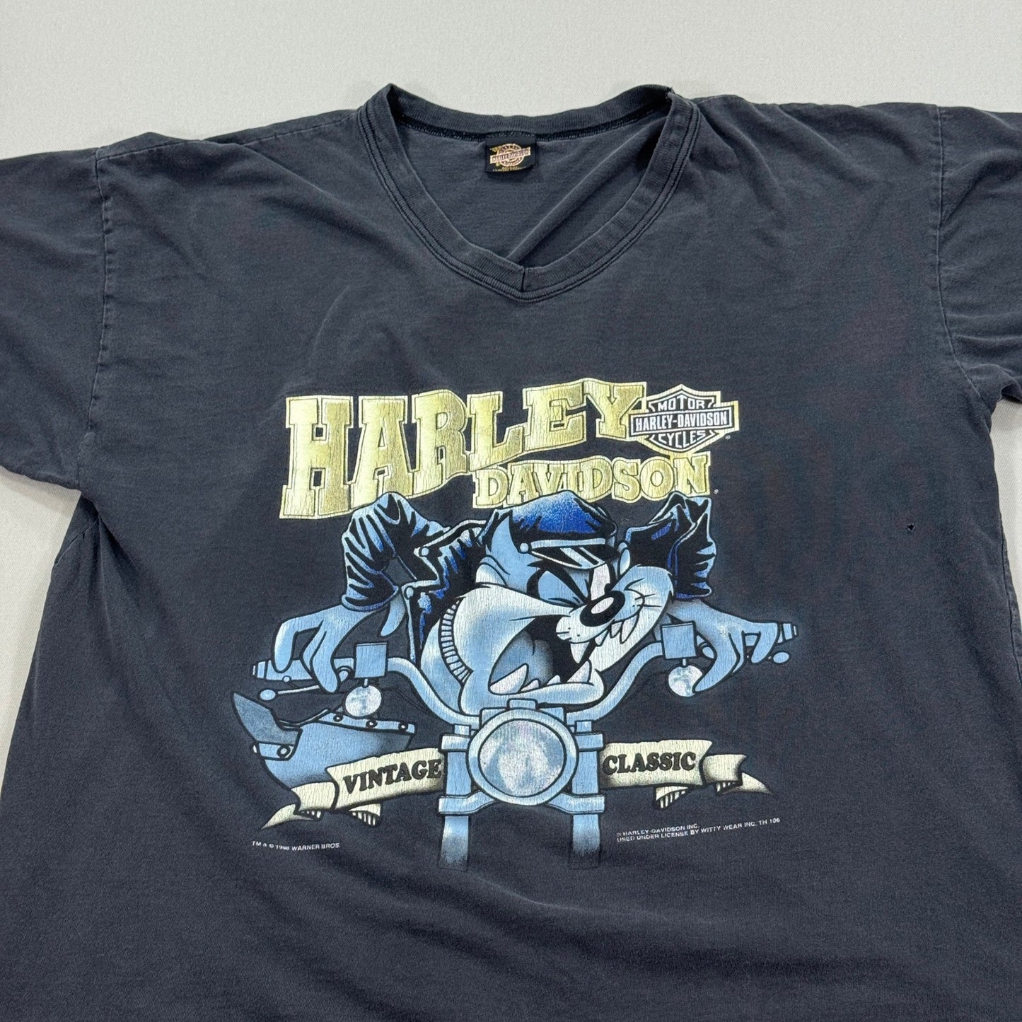 Vintage 90s Harley Davidson Taz T-Shirt Looney Tunes Graphic Print Mens XL Black