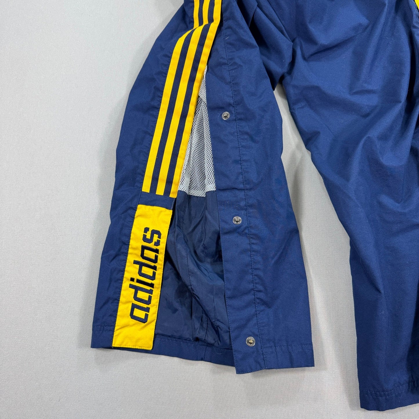 VTG Adidas Track Pants Snap Button Sides Zip Pocket Youth XL Blue Yellow Trefoil