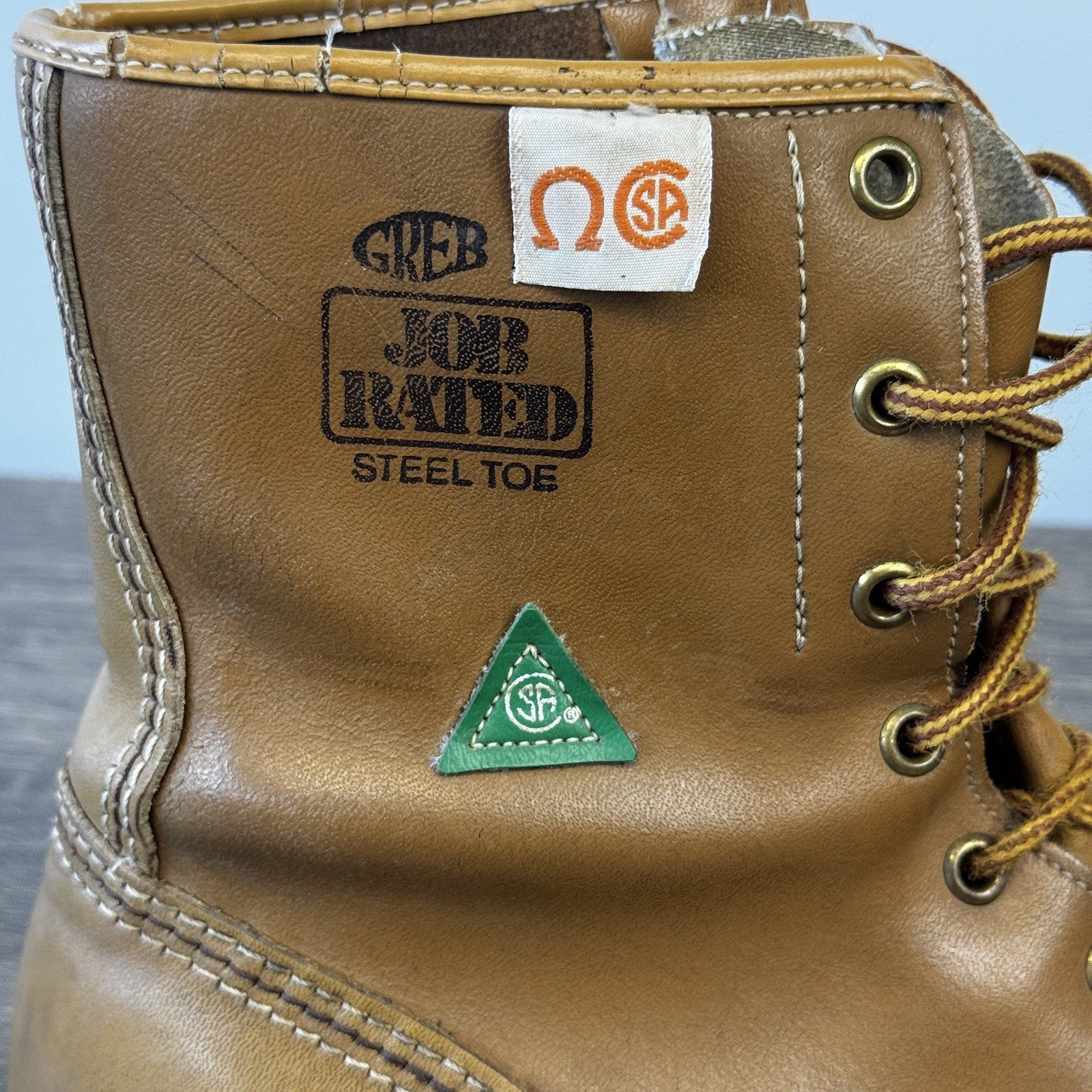 Vintage Greb Steel Toe Work Boots mens Sz 8 Brown Combat Leather Made in Canada