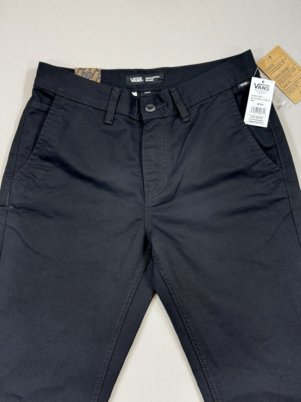 NWT Vans Authentic Chino Pants Off The Wall mens Size 28 Black Slim Fit Grunge