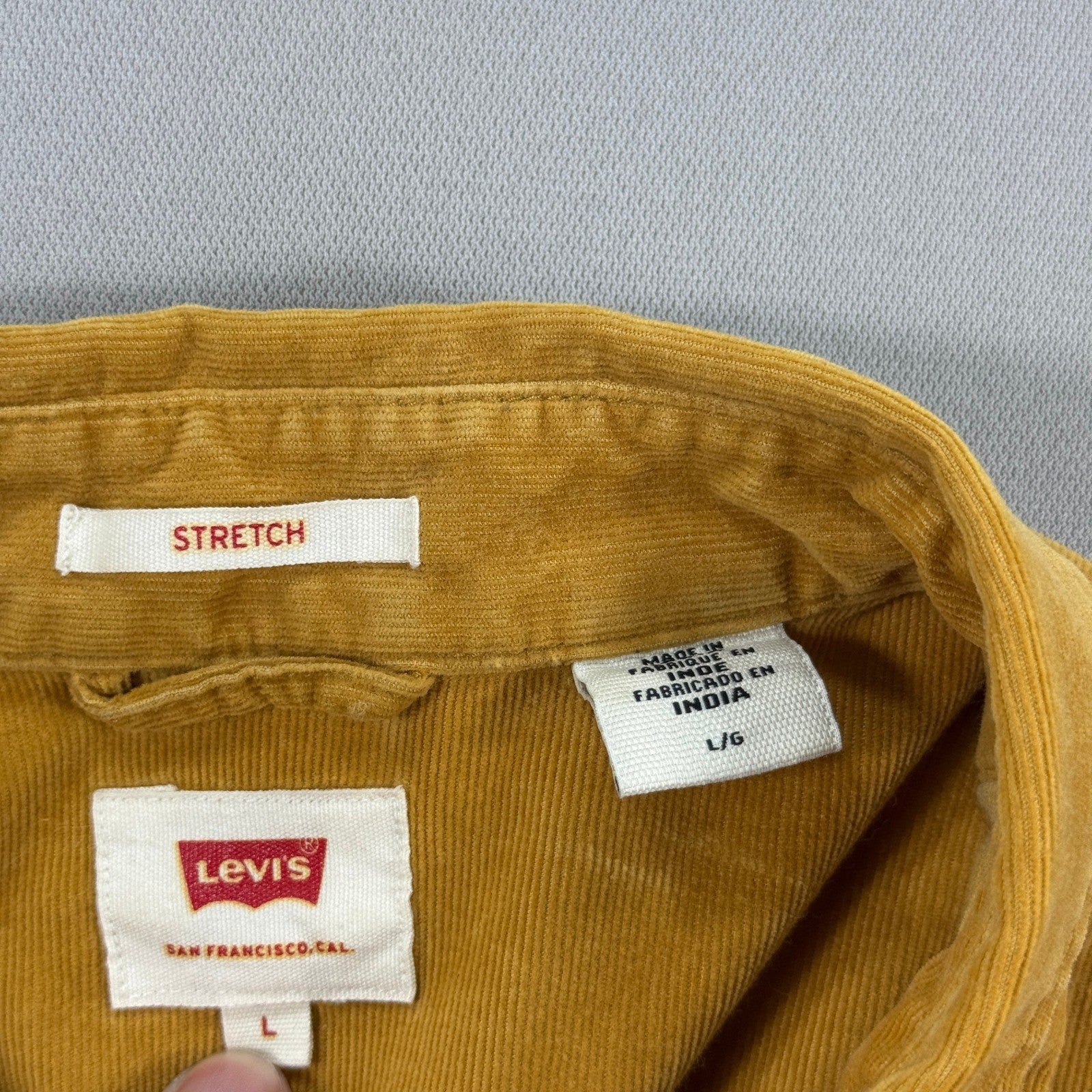 Levi's Corduroy Shirt Pearl Snap Button Up mens Large Brown Stretch Red Tab