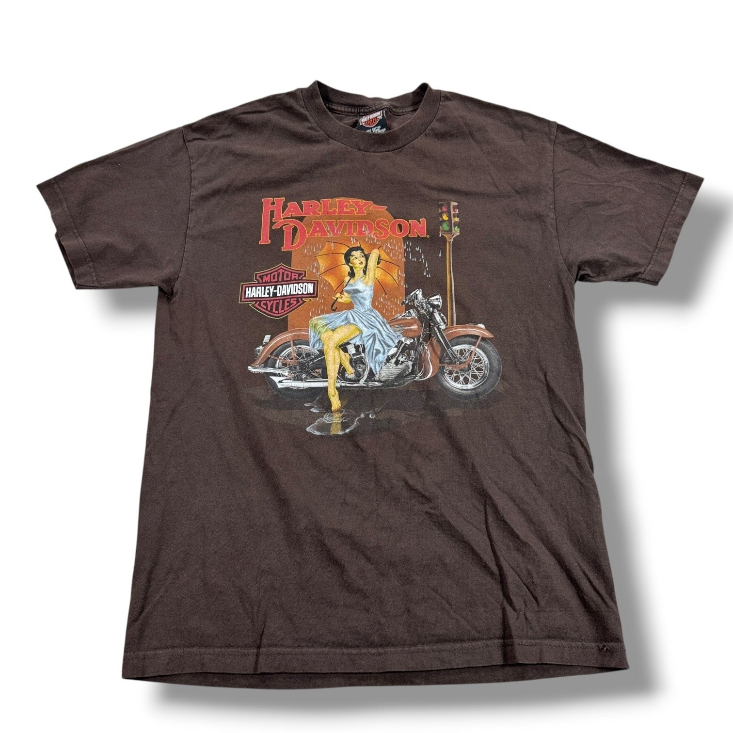 VTG Harley Davidson Shirt Niagara Falls New York Mens Large Brown Umbrella Girl