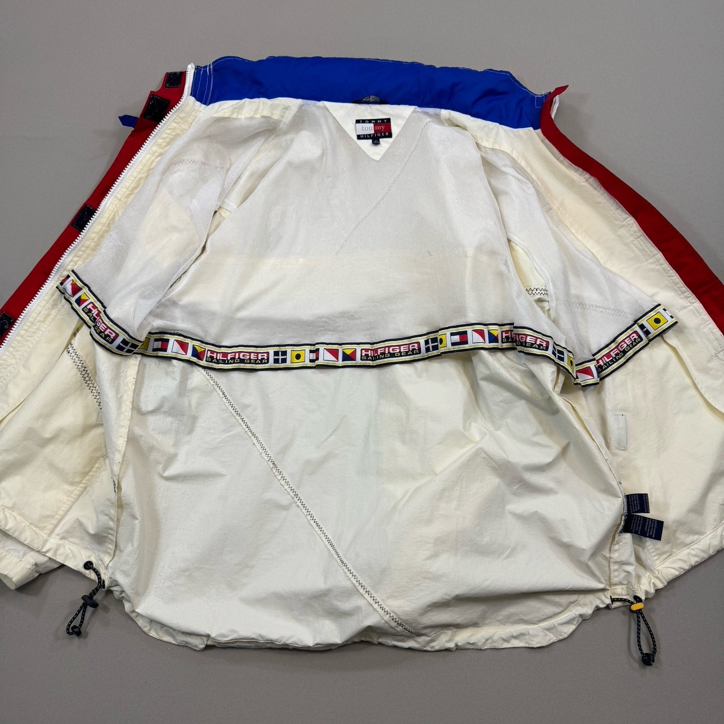 Vintage 90s Tommy Hilfiger Sailing Gear Jacket mens XL White Full Zip Hoodie