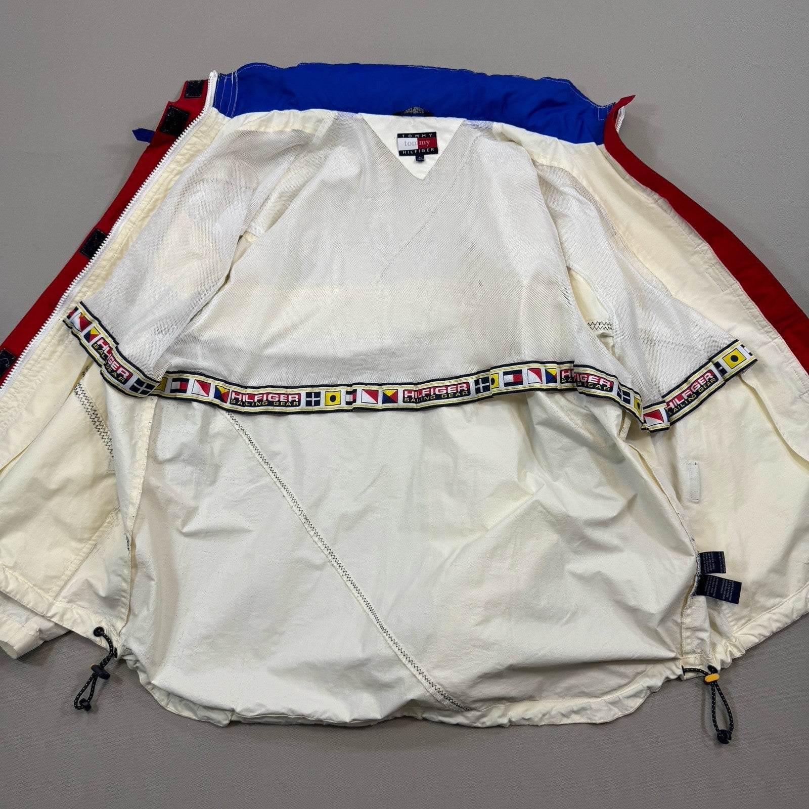 Vintage 90s Tommy Hilfiger Sailing Gear Jacket mens XL White Full Zip Hoodie