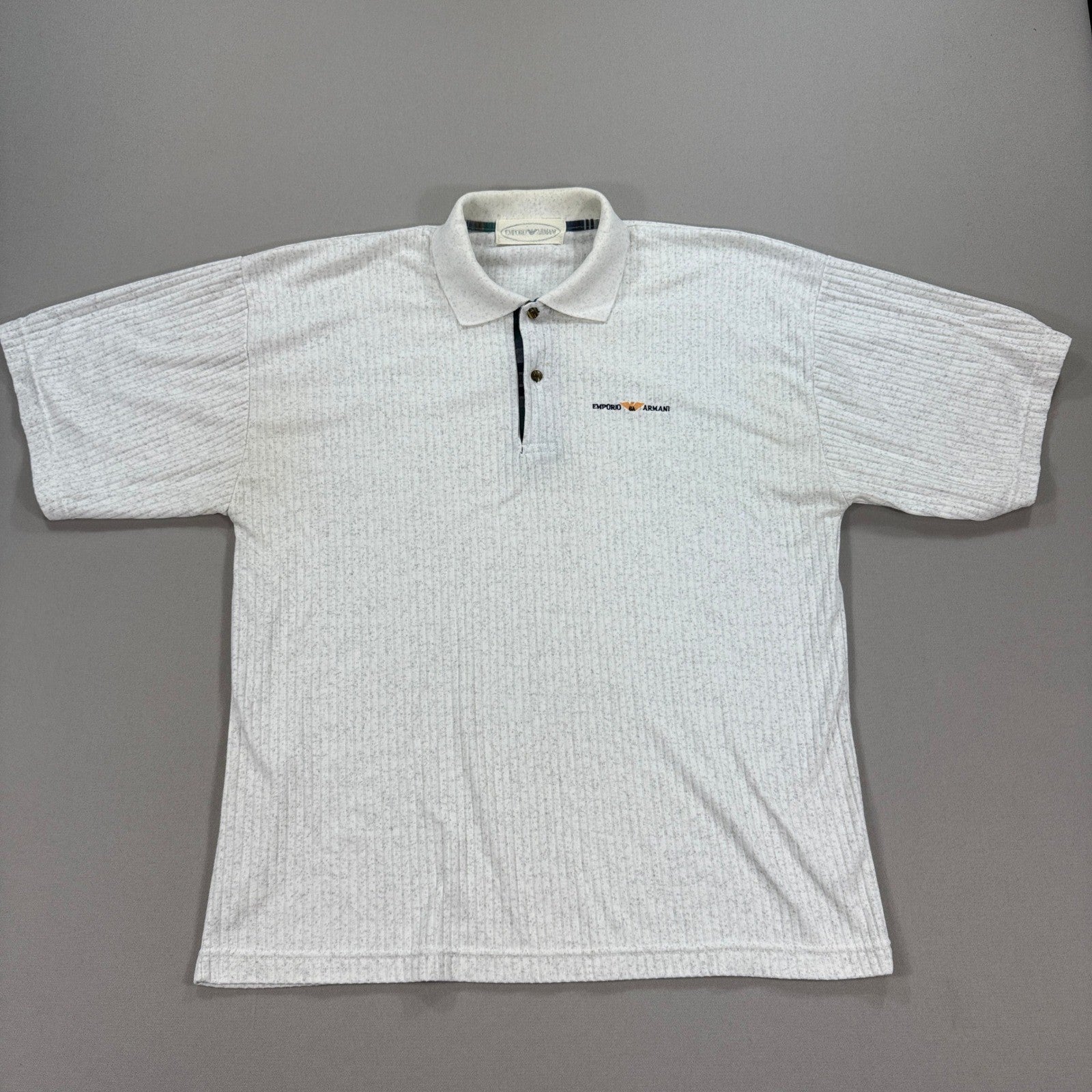 Vintage Emporio Armani Polo Shirt Ribbed mens Large White Collared Short Sleeve