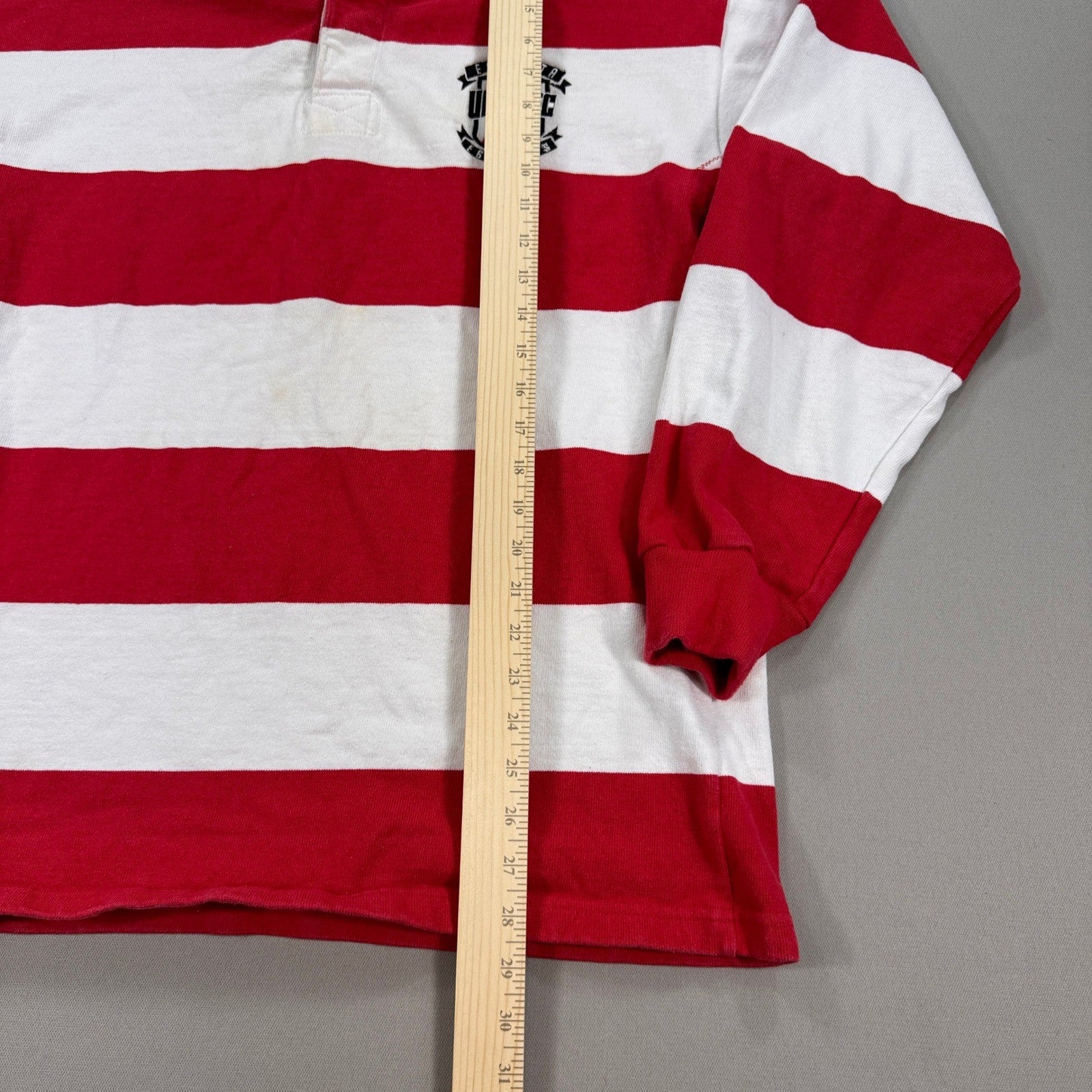 Vintage Barbarian Rugby Polo Shirt UAWRFC Crest Mens XL Red White Striped Canada