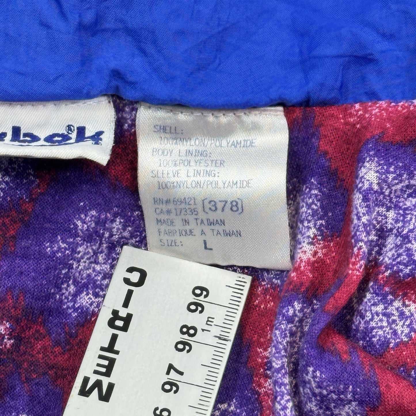 Vintage Reebok Full Zip Windbreaker mens Large Blue Track Jacket 100% Nylon