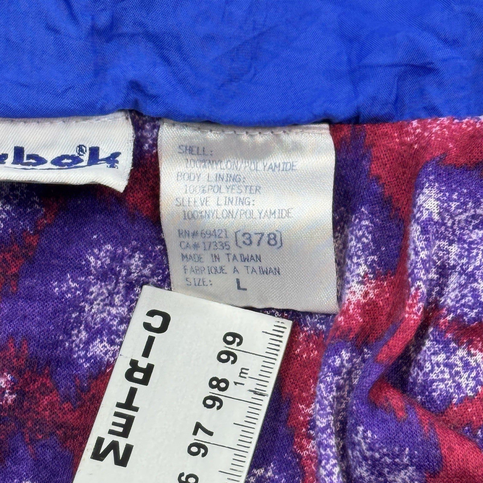 Vintage Reebok Full Zip Windbreaker mens Large Blue Track Jacket 100% Nylon