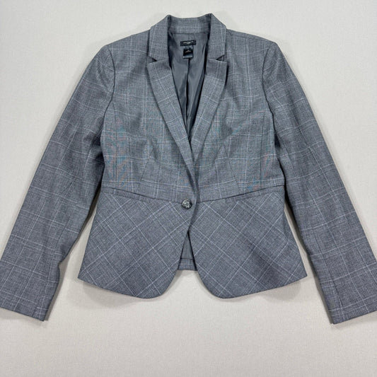 Ann Taylor Blazer Womens Size 12 Gray Plaid Career Office Business Casual