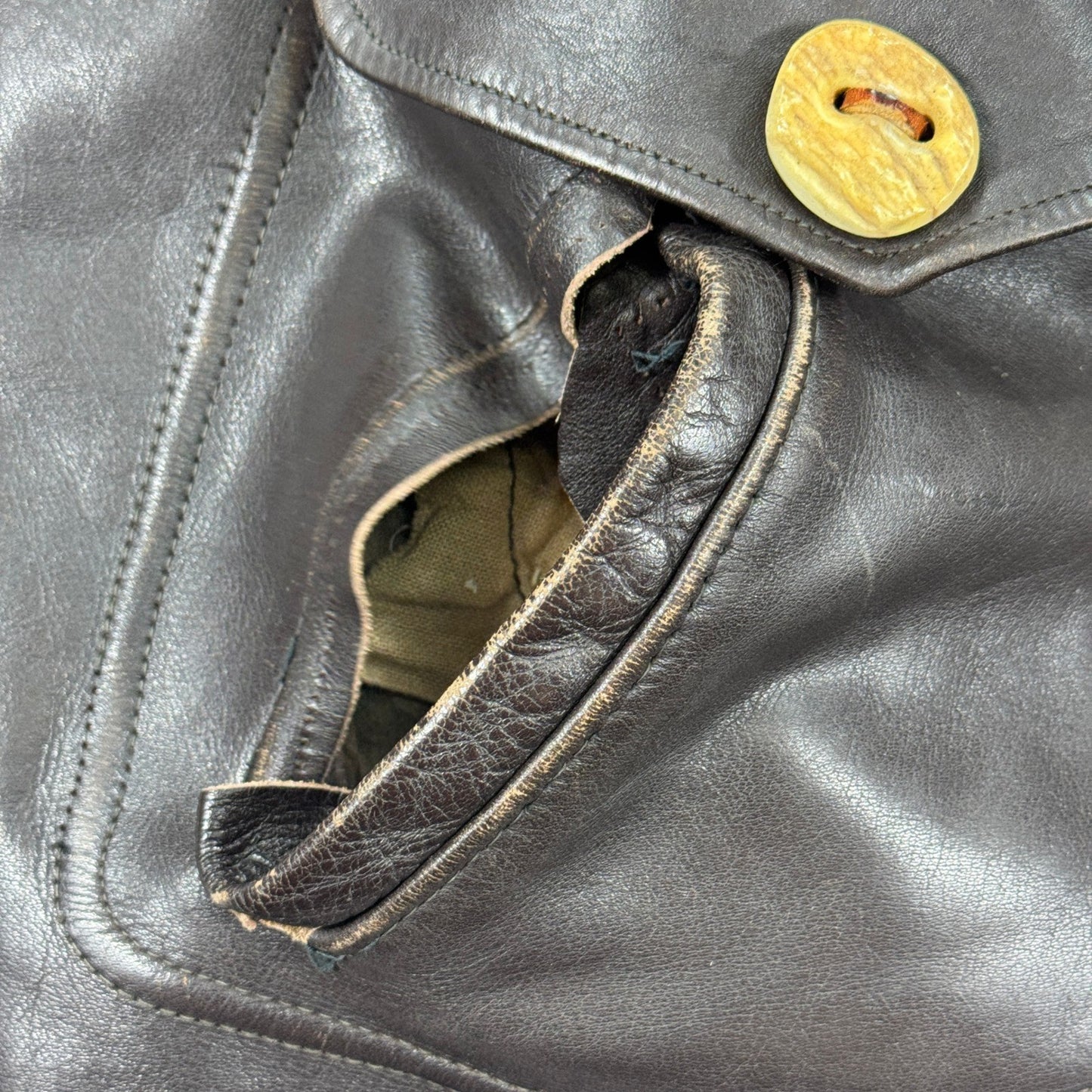 Vintage Super RARE Schott Bros Leather Coat Toggle Closure Mens Large Dark Brown