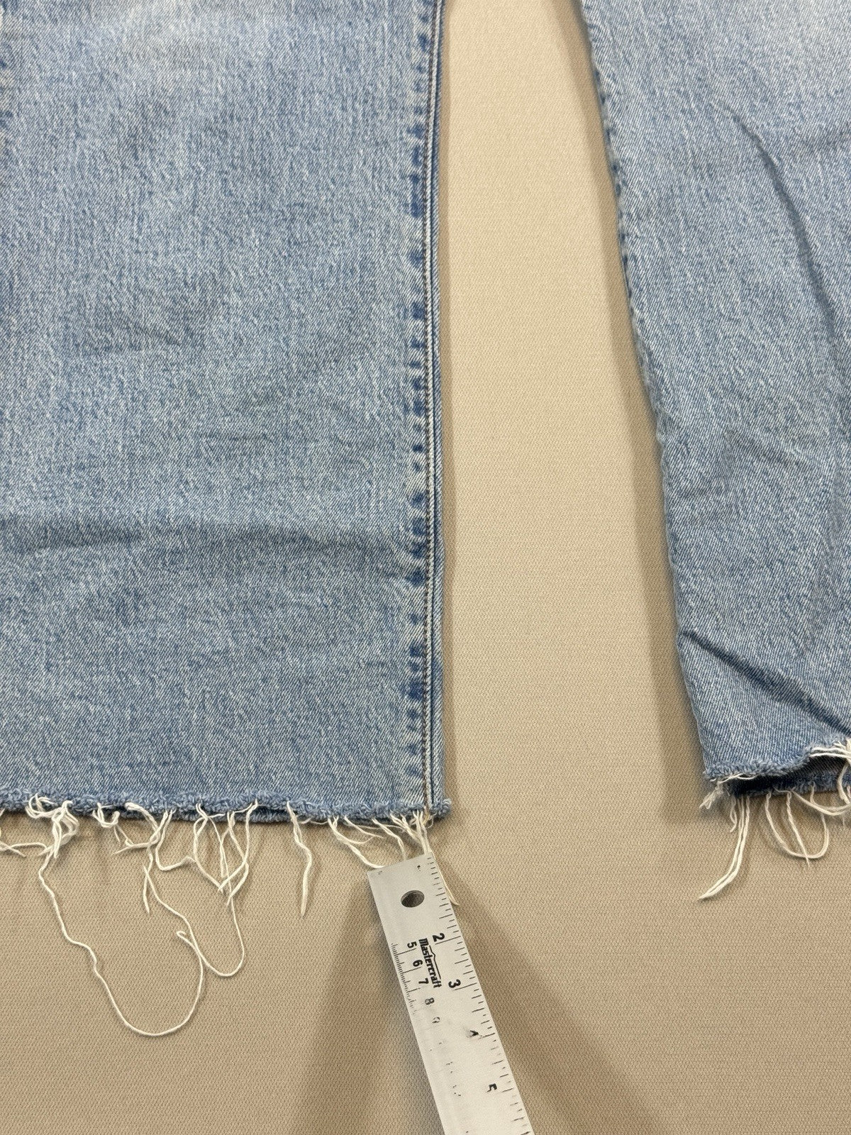 Vintage Levi's Big E Cut Off Crop Flare Womens 28x26 Button Fly Blue Denim Jeans