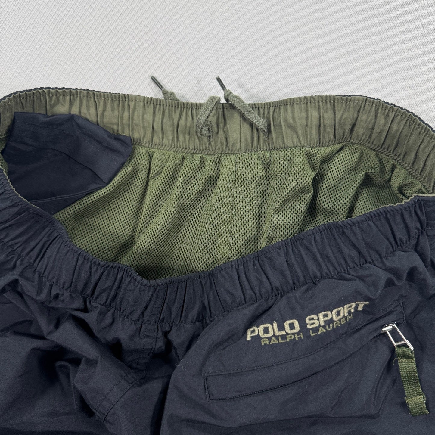 Vintage Polo Sport Ralph Lauren Track Pants Zip Leg mens Small Navy Blue Mesh