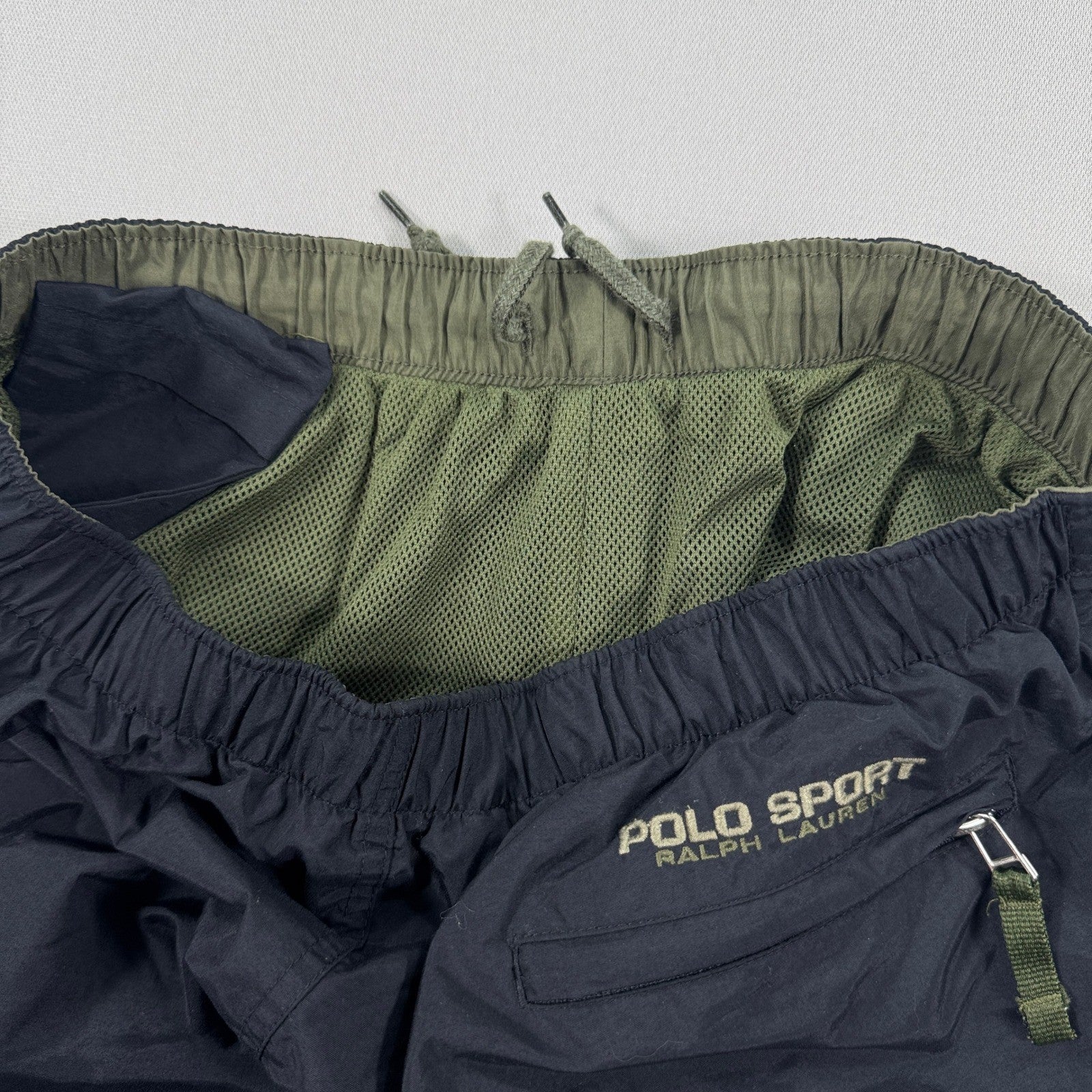 Vintage Polo Sport Ralph Lauren Track Pants Zip Leg mens Small Navy Blue Mesh