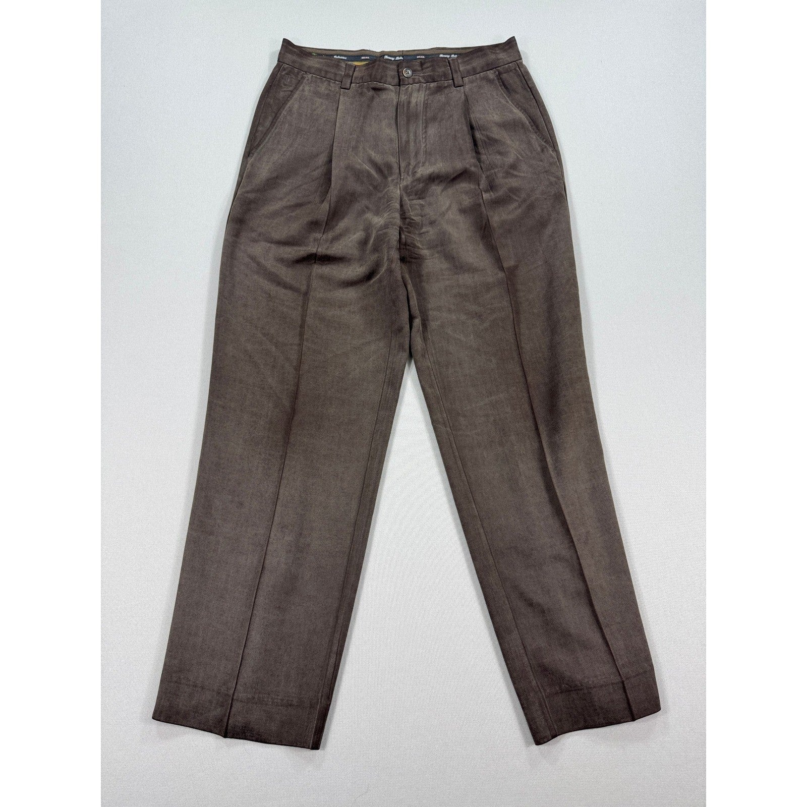 Vintage Tommy Bahama Dress Pants mens 30x34 Brown 100% Silk Pleated Front