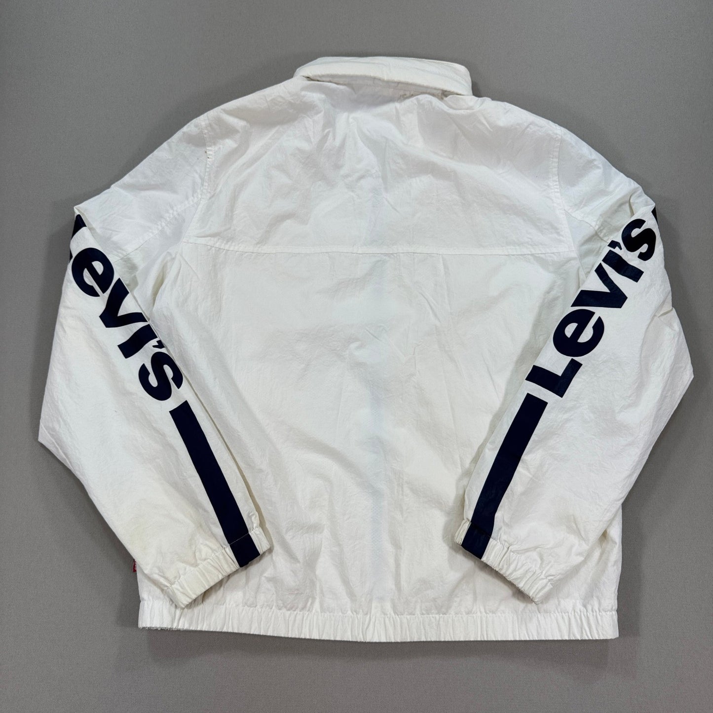 Levi's Retro Varsity Jacket Mens Large White Full Zip Spell Out Logo Sleeve Logo