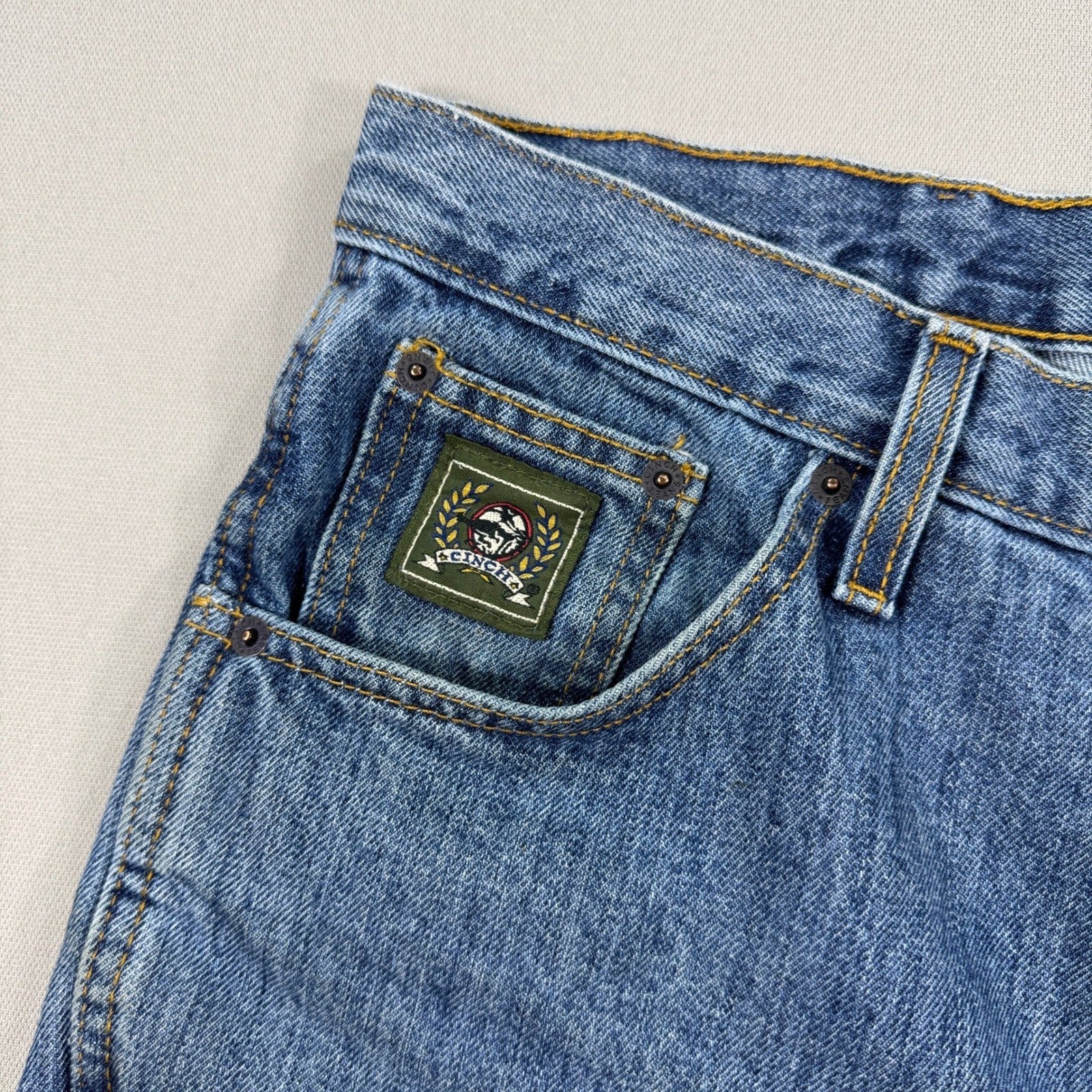 Vintage CINCH mens Size 36x30 Jeans Green Label Baggy Fit Med Wash Denim